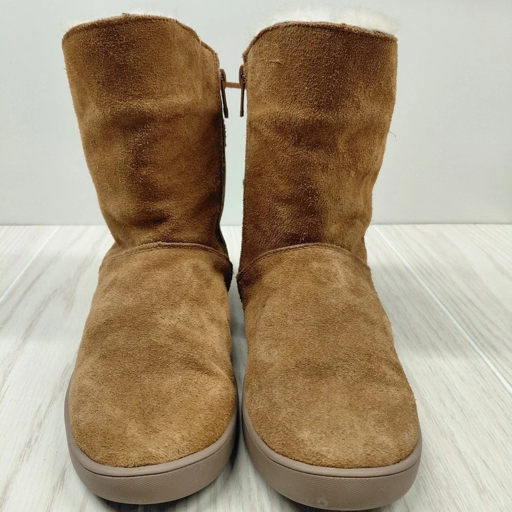 Koolaburra by UGG Women's 7 Shazi Suede Zip & Lace Up Ankle Boots Chestnut Tan